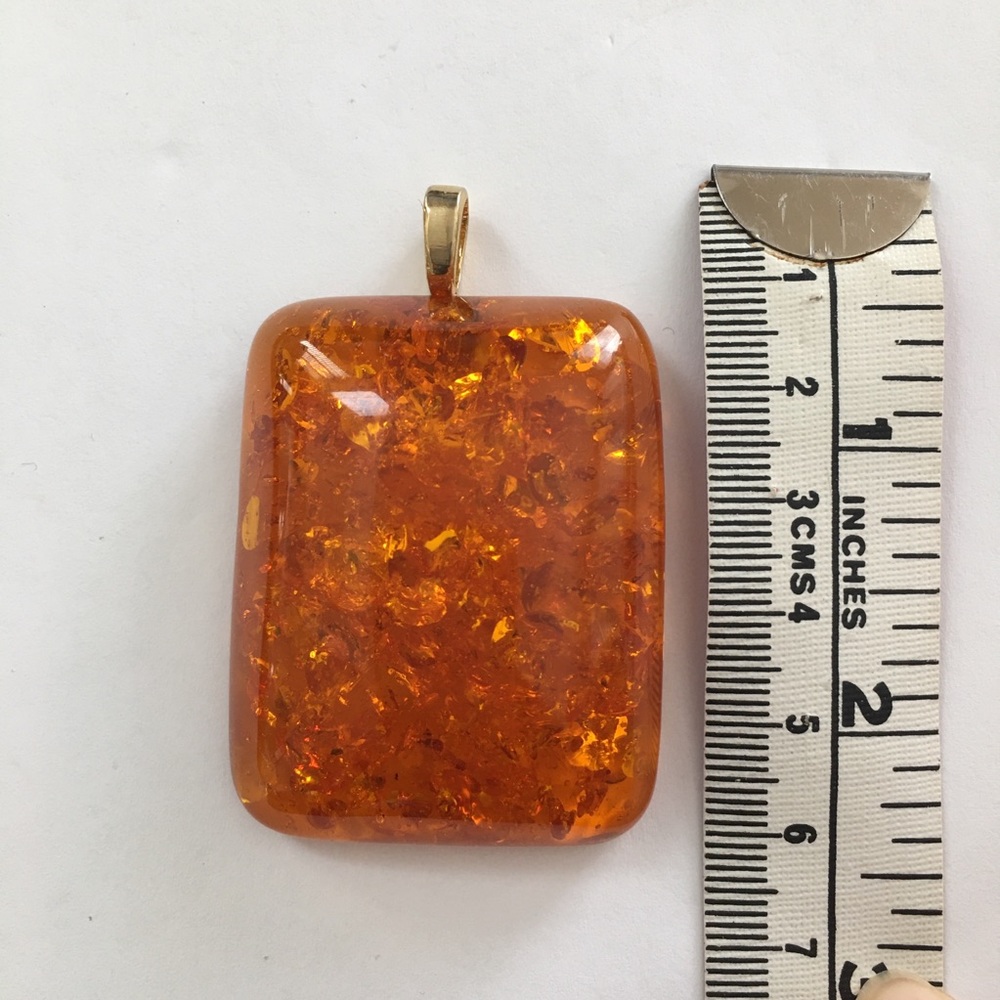 Man made honey amber gold plated sterling silver pendant - Picture 7 of 9